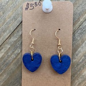 Sparkly Navy Blue Heart Shaped Dangle Earrings